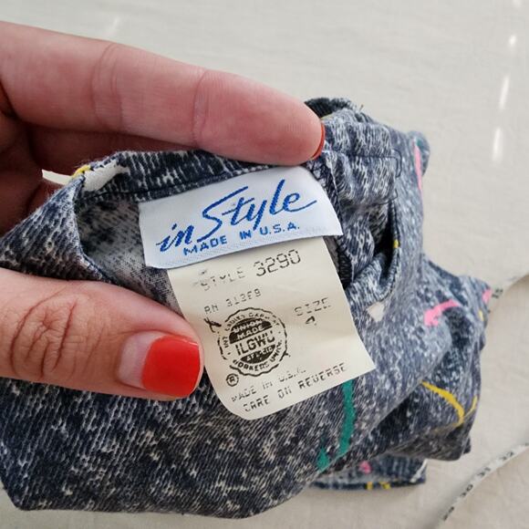 Vintage 80s In Style Girls 4T Dress Paint Splatter Drop Waist Ruffle - Picture 3 of 7